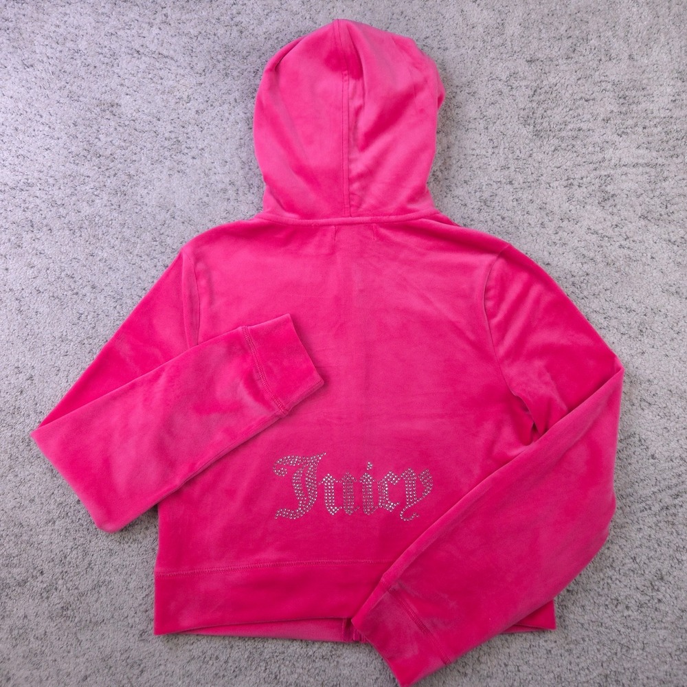 Juicy Couture Hoodie Womens Large Velour Hot Pink Crystal Studded Logo Full Zip